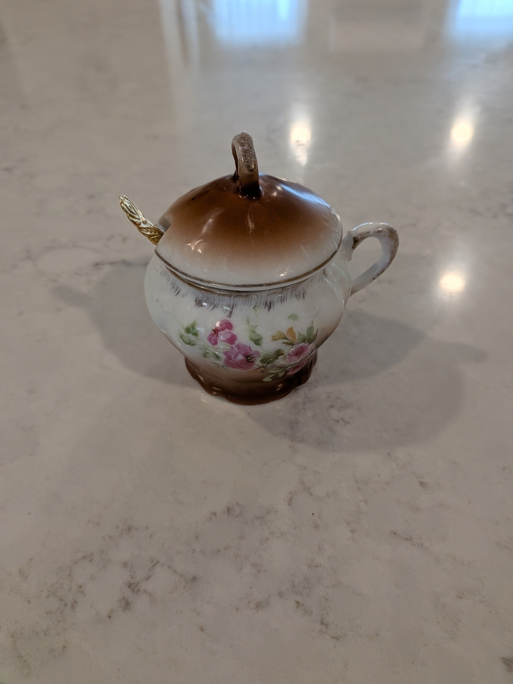 Vintage Porcelain Floral Sugar Bowl with Lid  Occupation Japan Betwin 1940-1950s